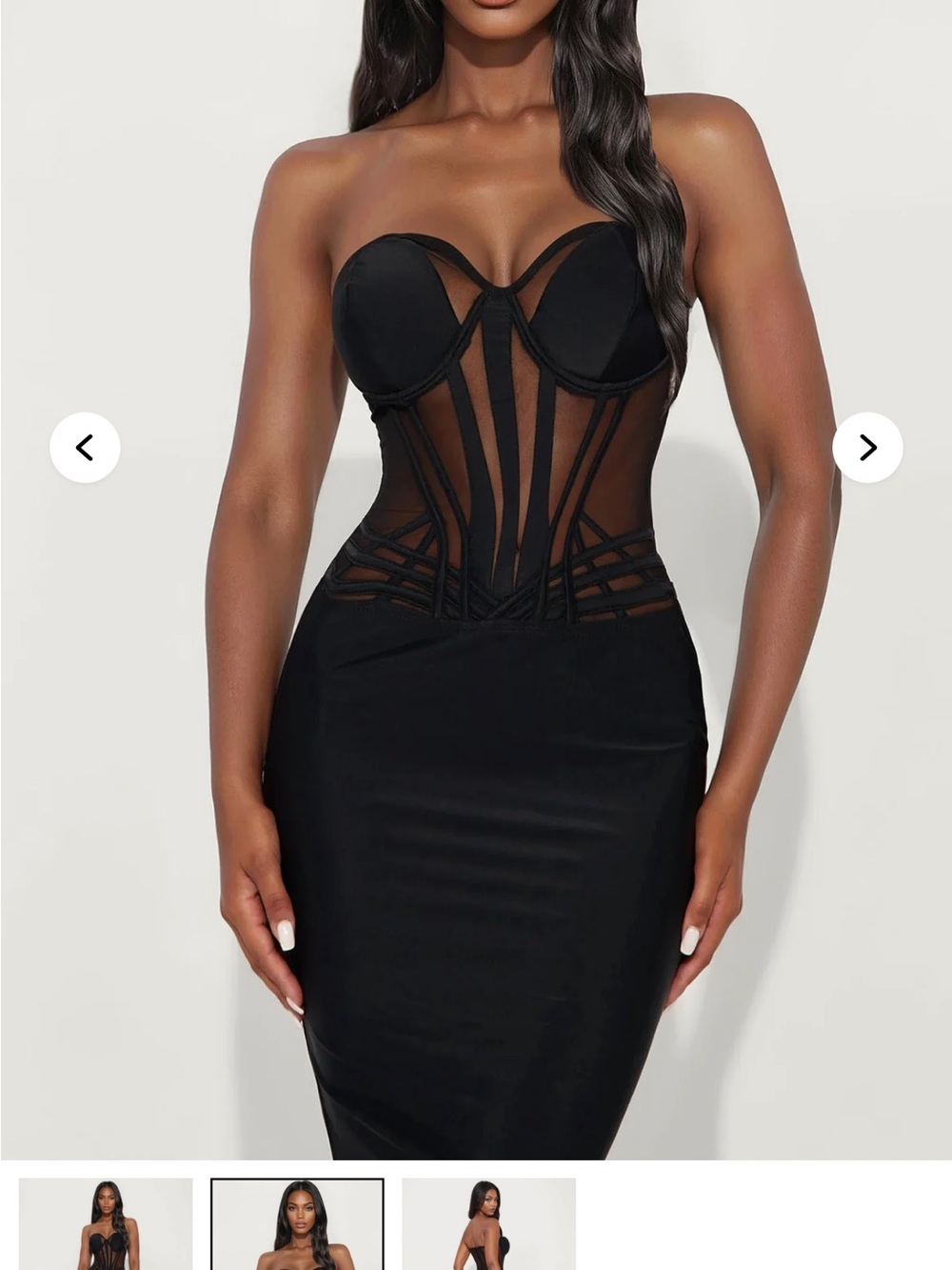 Fashion Nova Black Strapless Sheer Panel Bodycon Dress